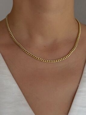 Curb Chain Necklace 14K Gold Plated Statement Dainty Jewelry | 5 mm